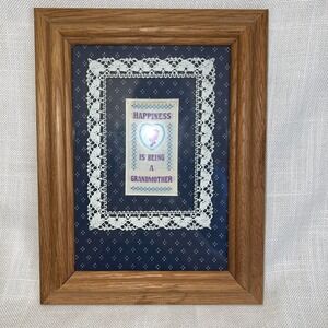 Handmade lace and fabric framed art "Happiness is being a grandmother"